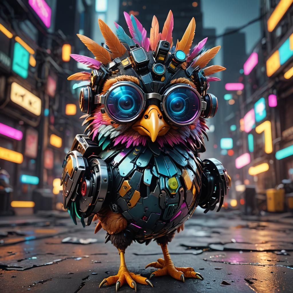Cyberpunk Chicken Portrait with Funky Glasses