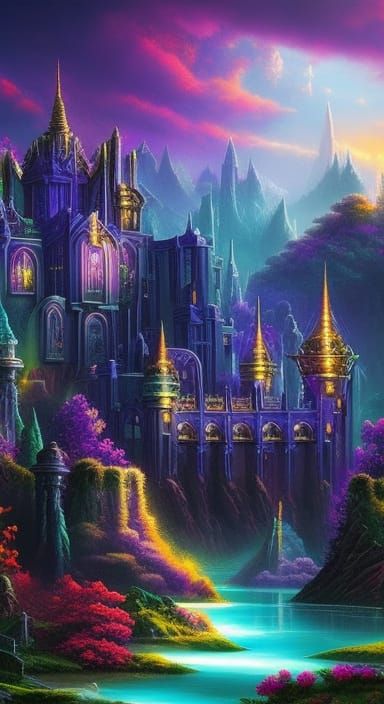 Magical Bismuth Dark Fantasy Castle in Rococo Style