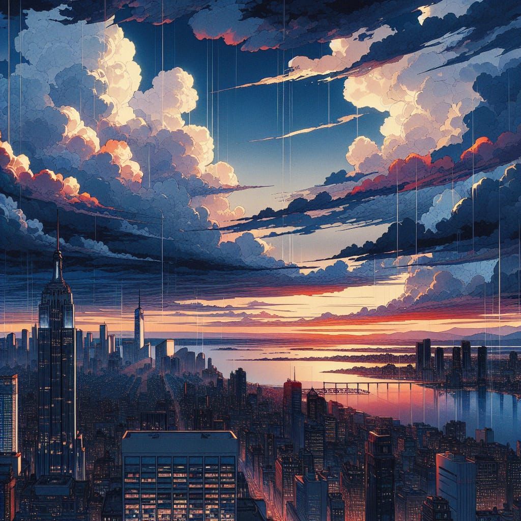 Manga Rainy Day in New York: Ukiyo-e Anime