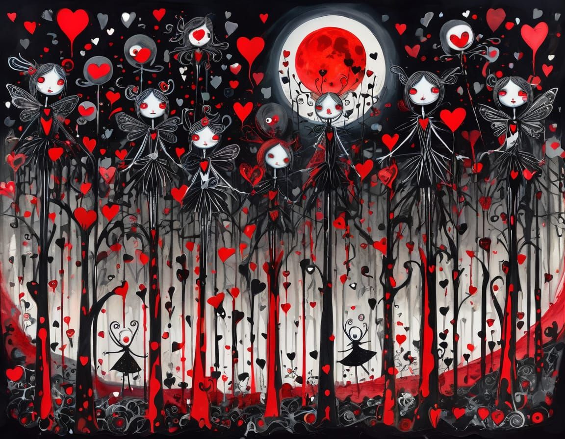 Whimsical Fairies Under a Blood Moon