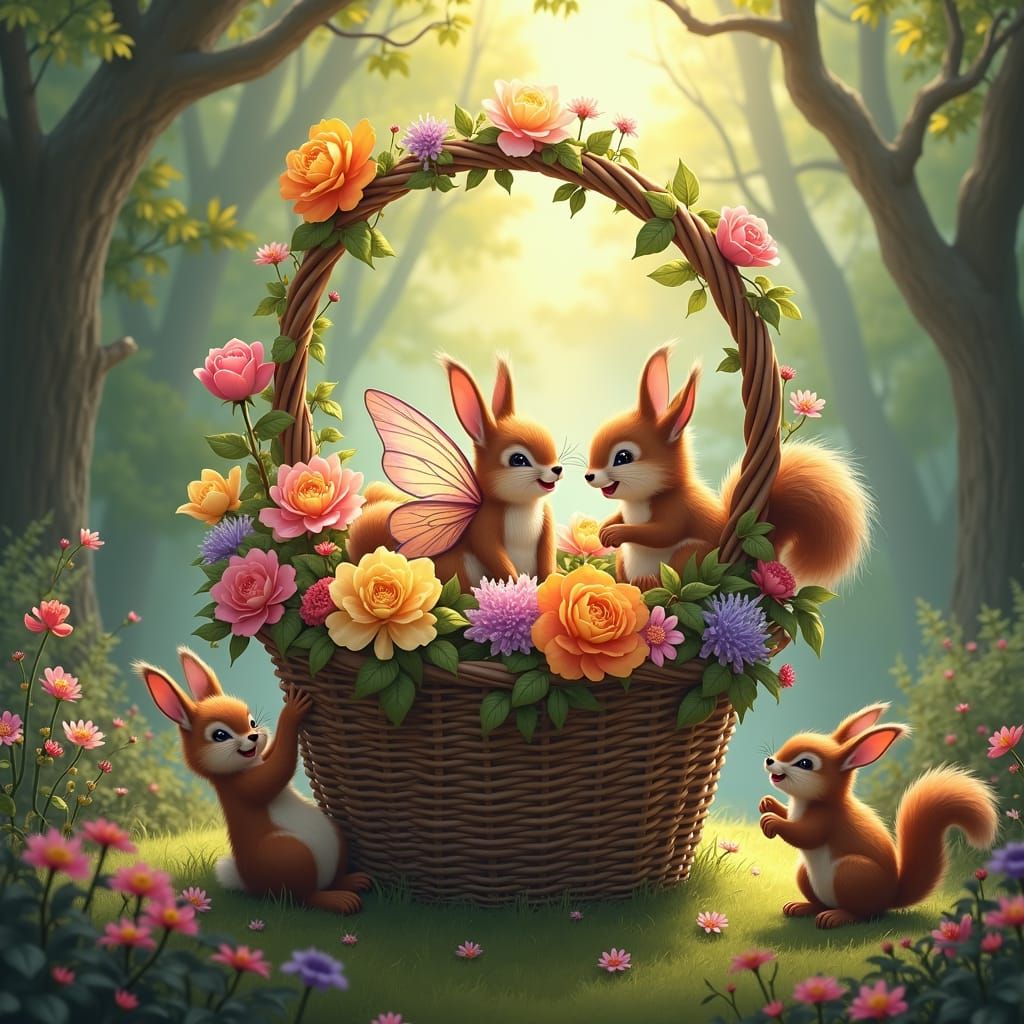 Enchanted Woodland Scene with Pixie and Animals