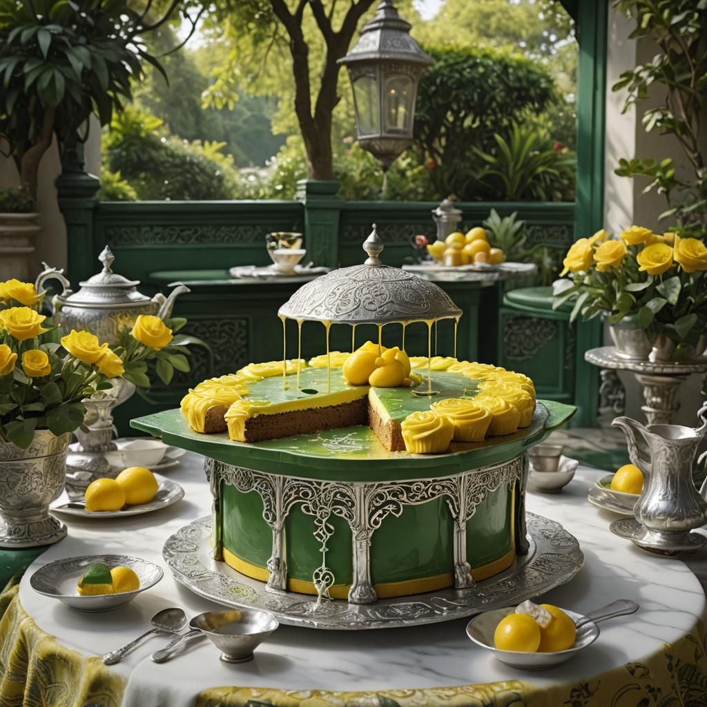 African Solstice Cake Overflowing, Detailed Matte Painting