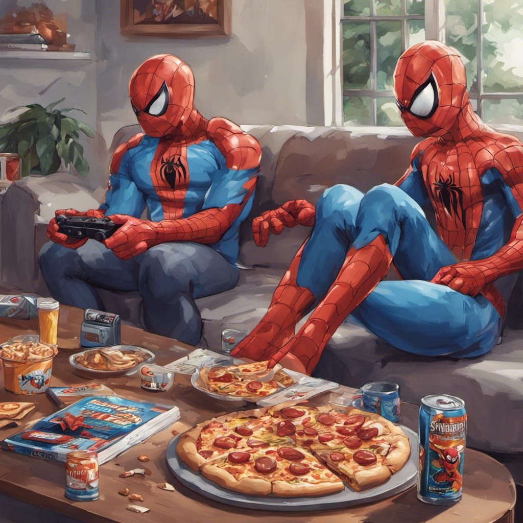 Spiderman and Megaman Gaming, Hyperrealistic Splash Art