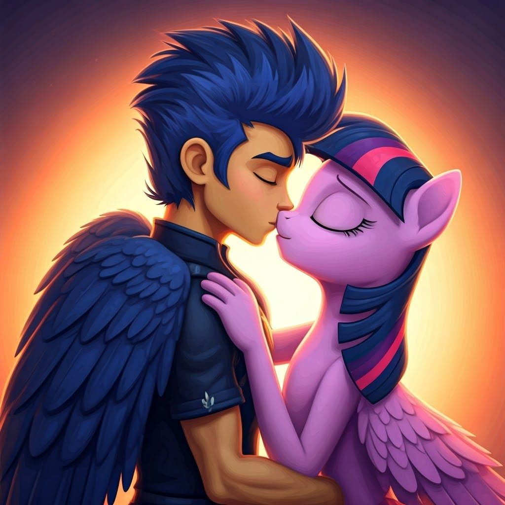 Flash Sentry and Twilight Sparkle: 3D Digital Kiss