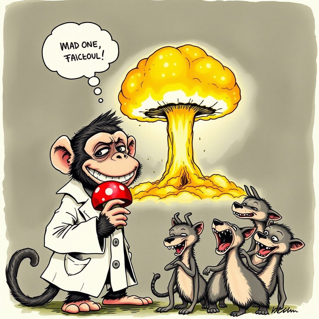 Mischievous Monkey Scientist in Whimsical Lab