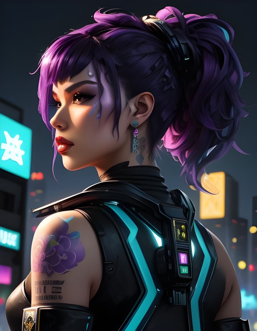 Cyberpunk Goddess in Futuristic City