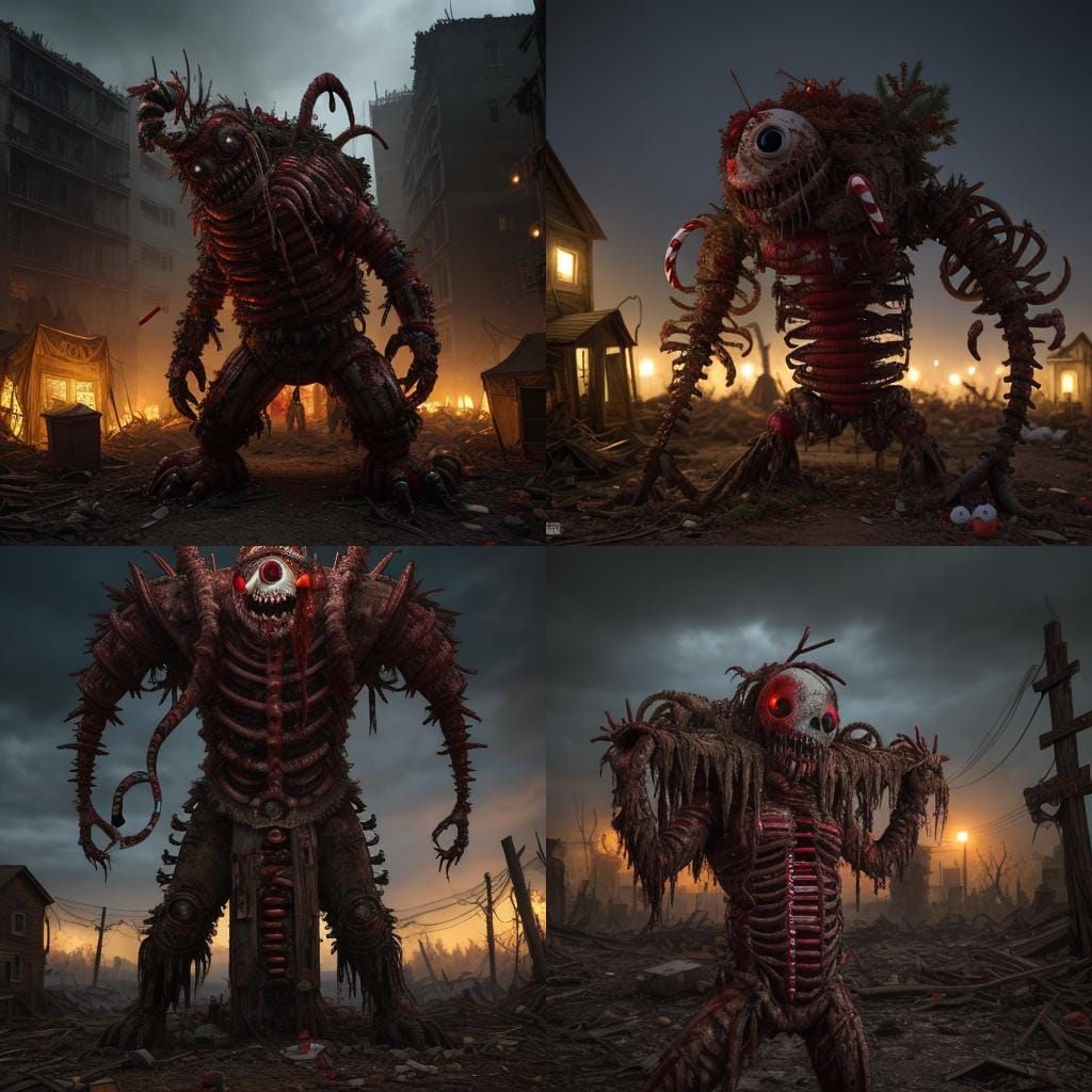 Candy Cane Zombie in Post-Apocalyptic Village