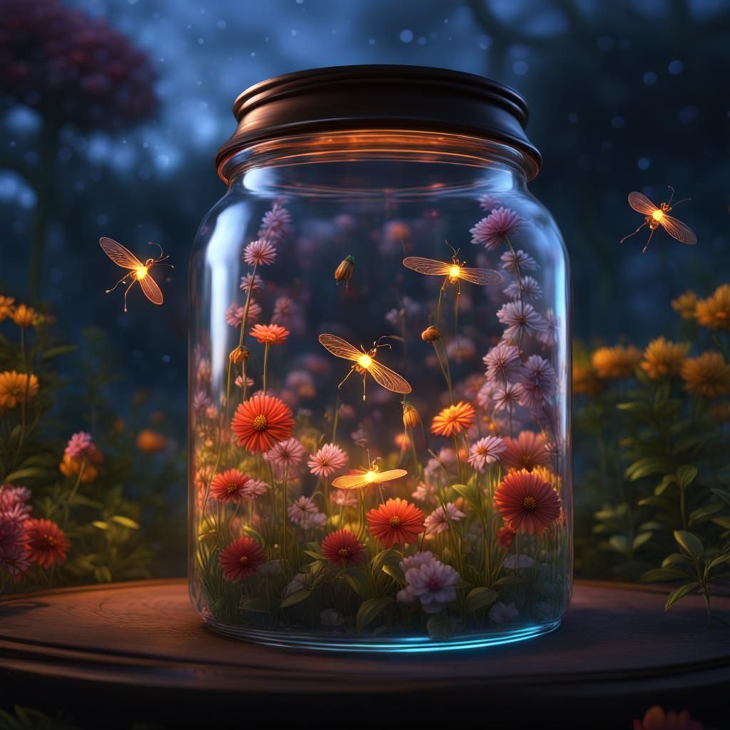 Luminescent Firefly Garden in Glass Jar