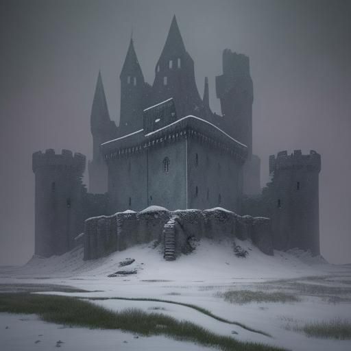 Snowy Tundra Castle Ruins in Blizzard