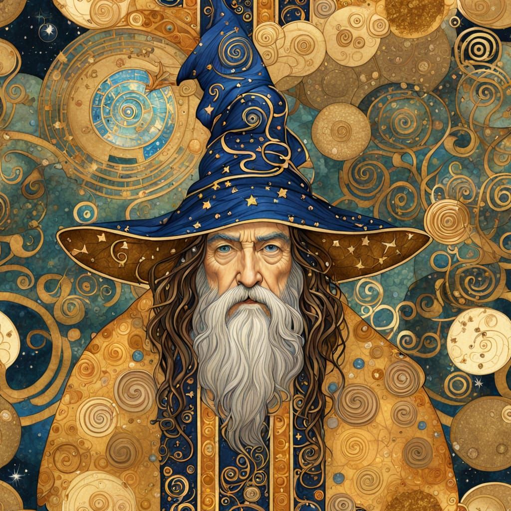Wizard in Klimt-Inspired Art Nouveau Style