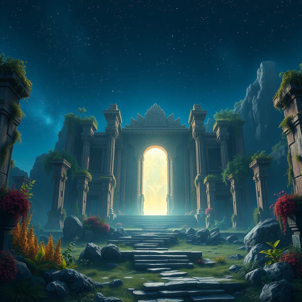 Ancient Temple Under a Starry Sky