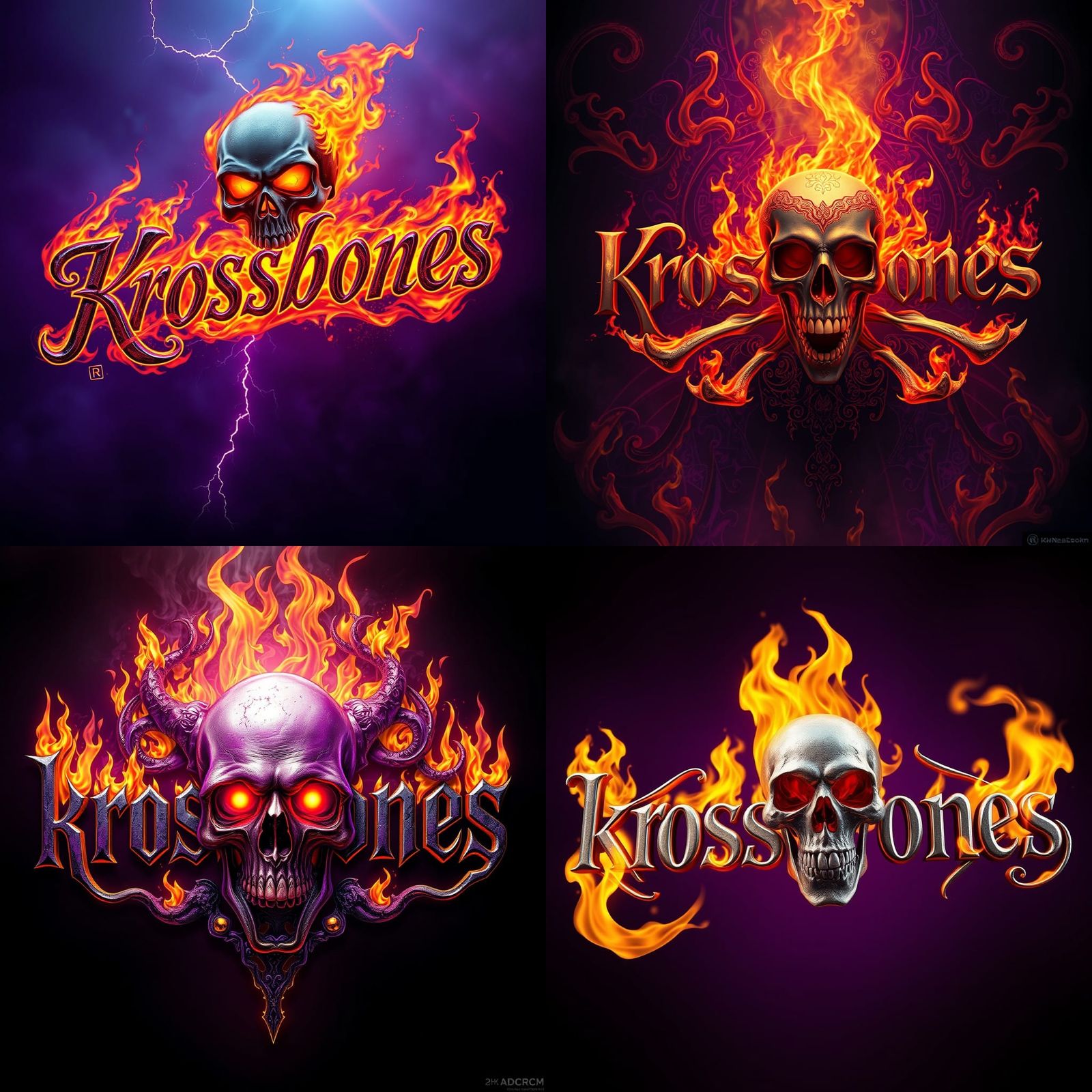 Krossbones Skull and Flames: Dark Fantasy Art