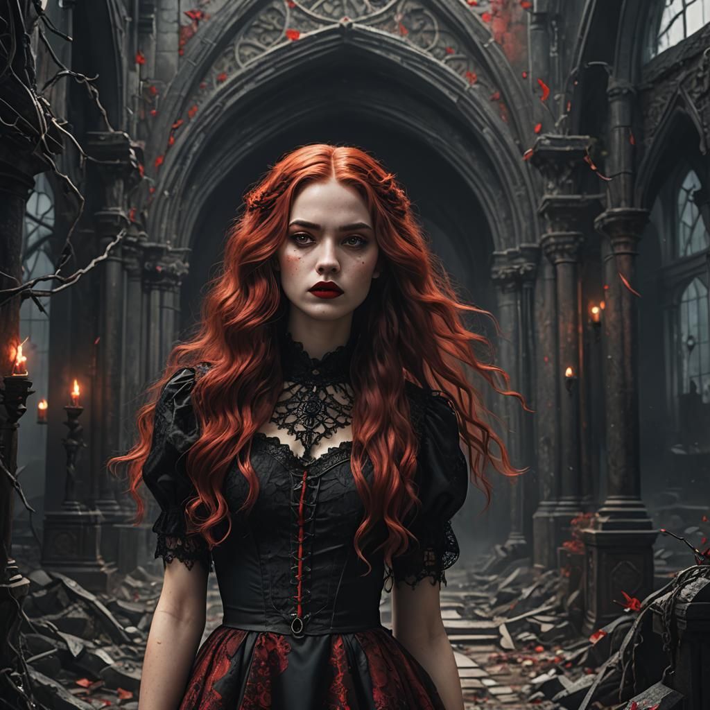 Gothic Dark Fantasy Portrait of Red-Haired Girl