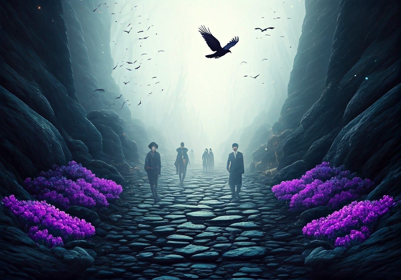 Ethereal Beings Amidst a Victorian-Era Shadowy Forest in a C...