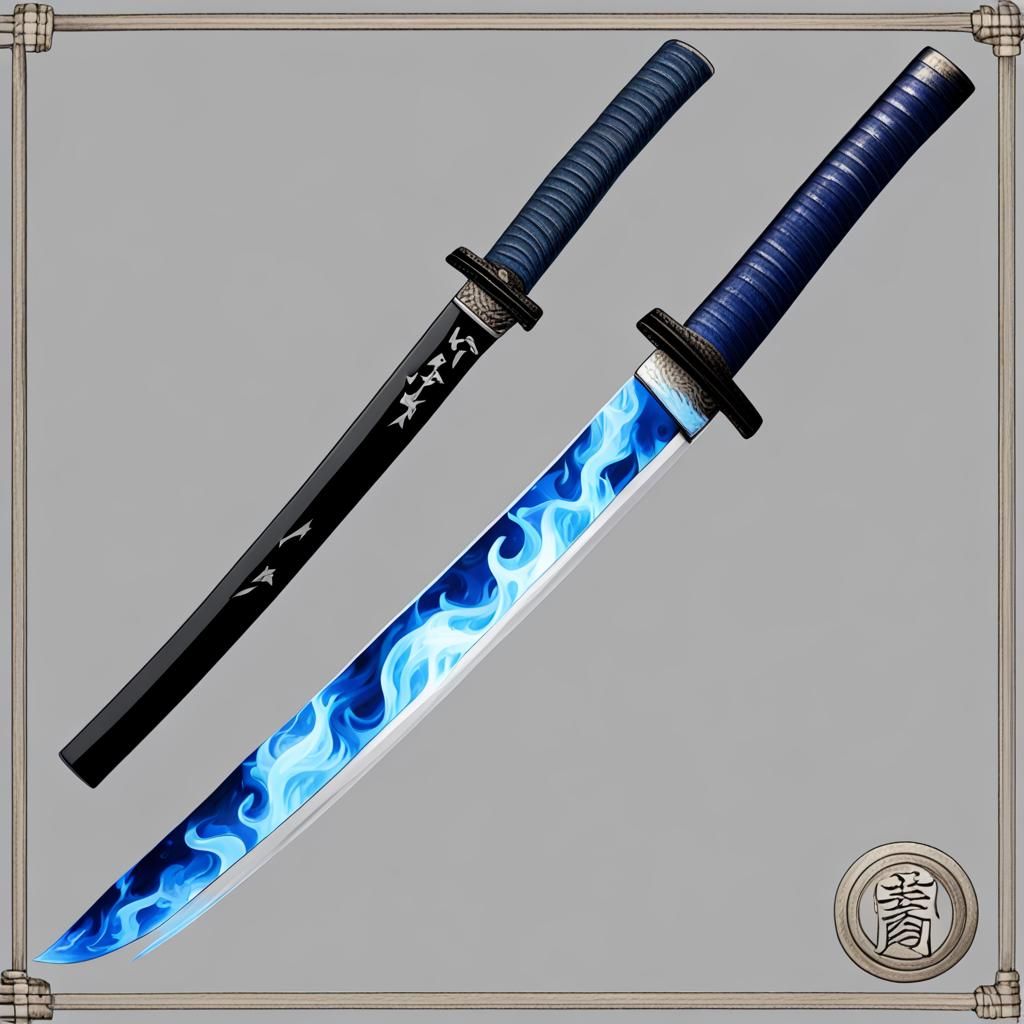 Wakizashi Engulfed in Blue Flames