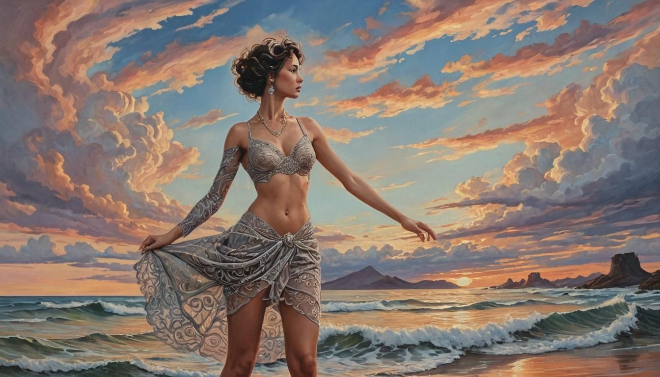 Seascape Sunset in Baroque Bauhaus Style