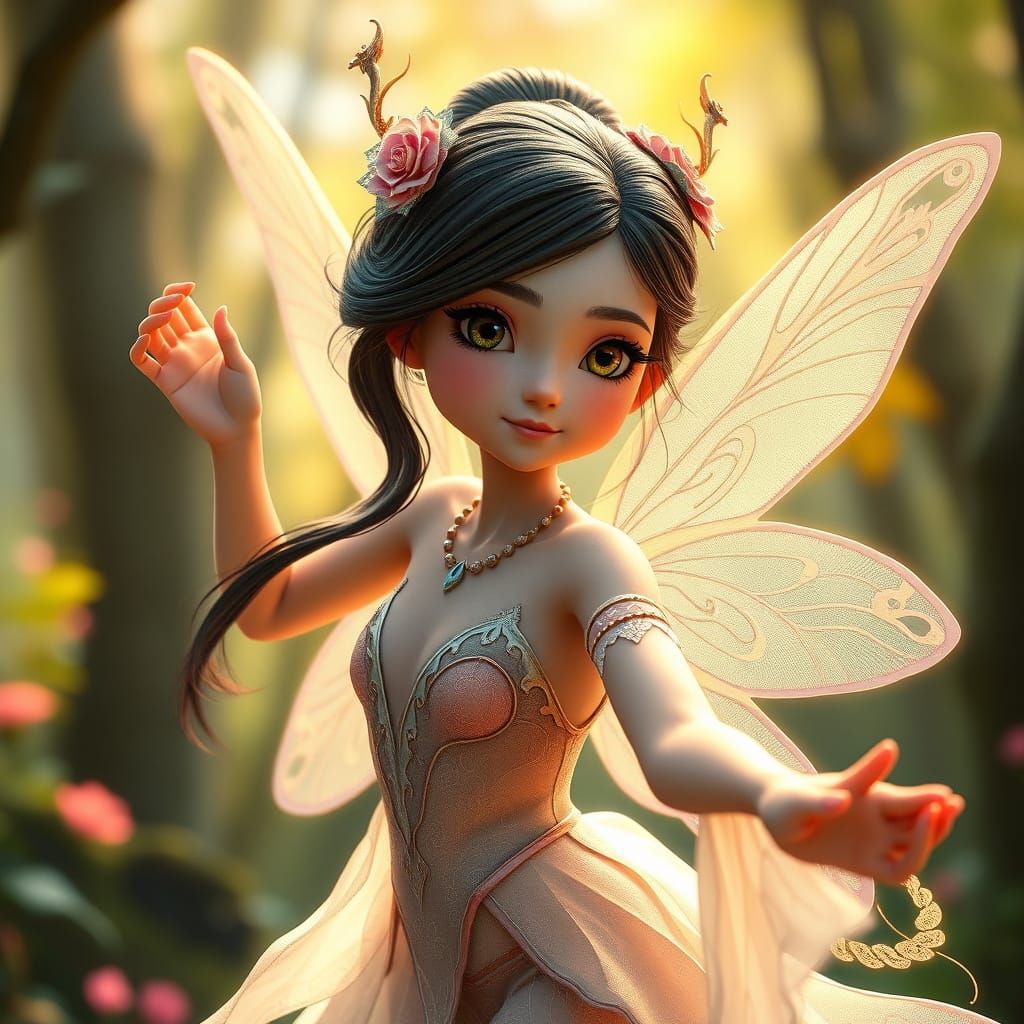 Dancing Fairy in Whimsical Forest, Digital Art