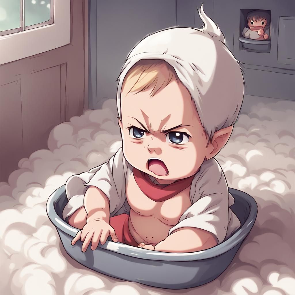 Angry Cute Baby in Anime Style