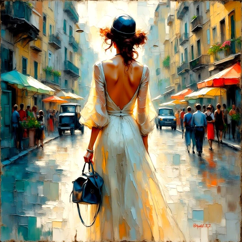 Impressionist Urban Portrait in Encaustic Wax