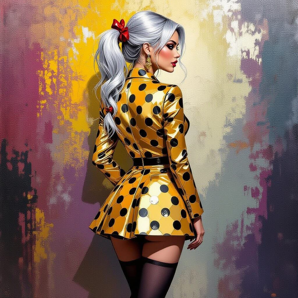 Silver-Haired Woman in Gold Suit: Impasto Oil Portrait