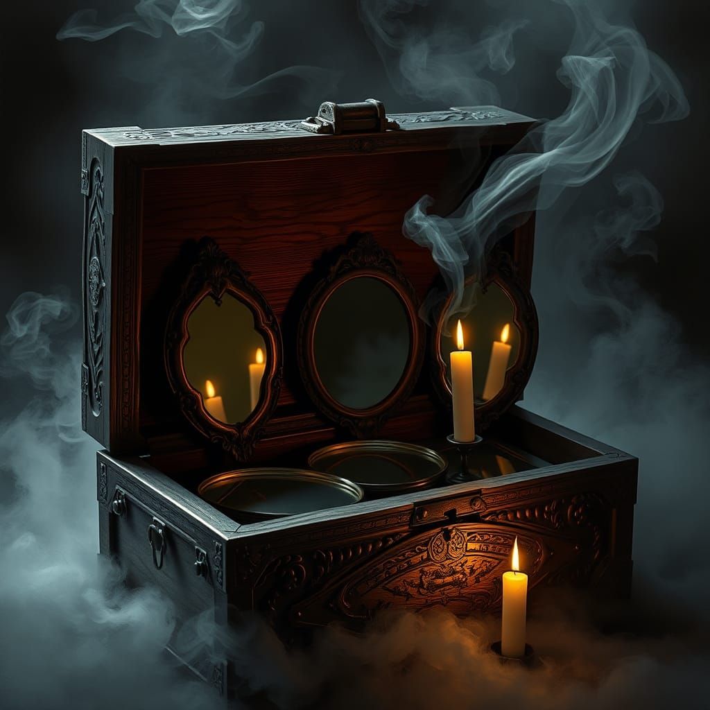 Cursed Mirrors in Antique Box: Horror Aesthetic