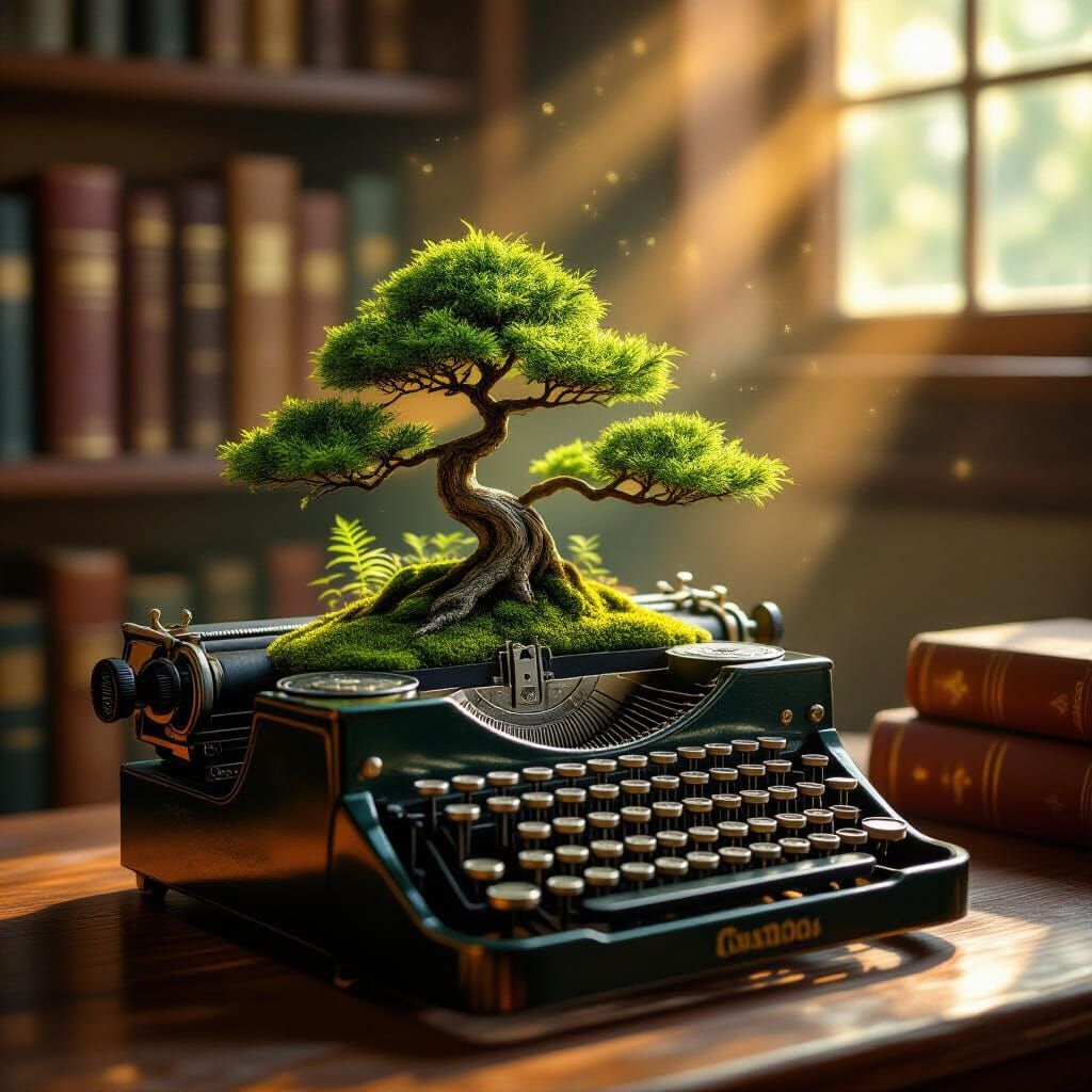 Bonsai Forest in Typewriter, Magical Realism Style