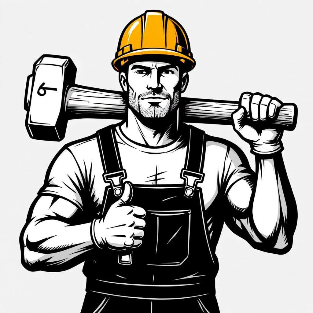Industrial Worker Logo in Black and White Vector Line Art