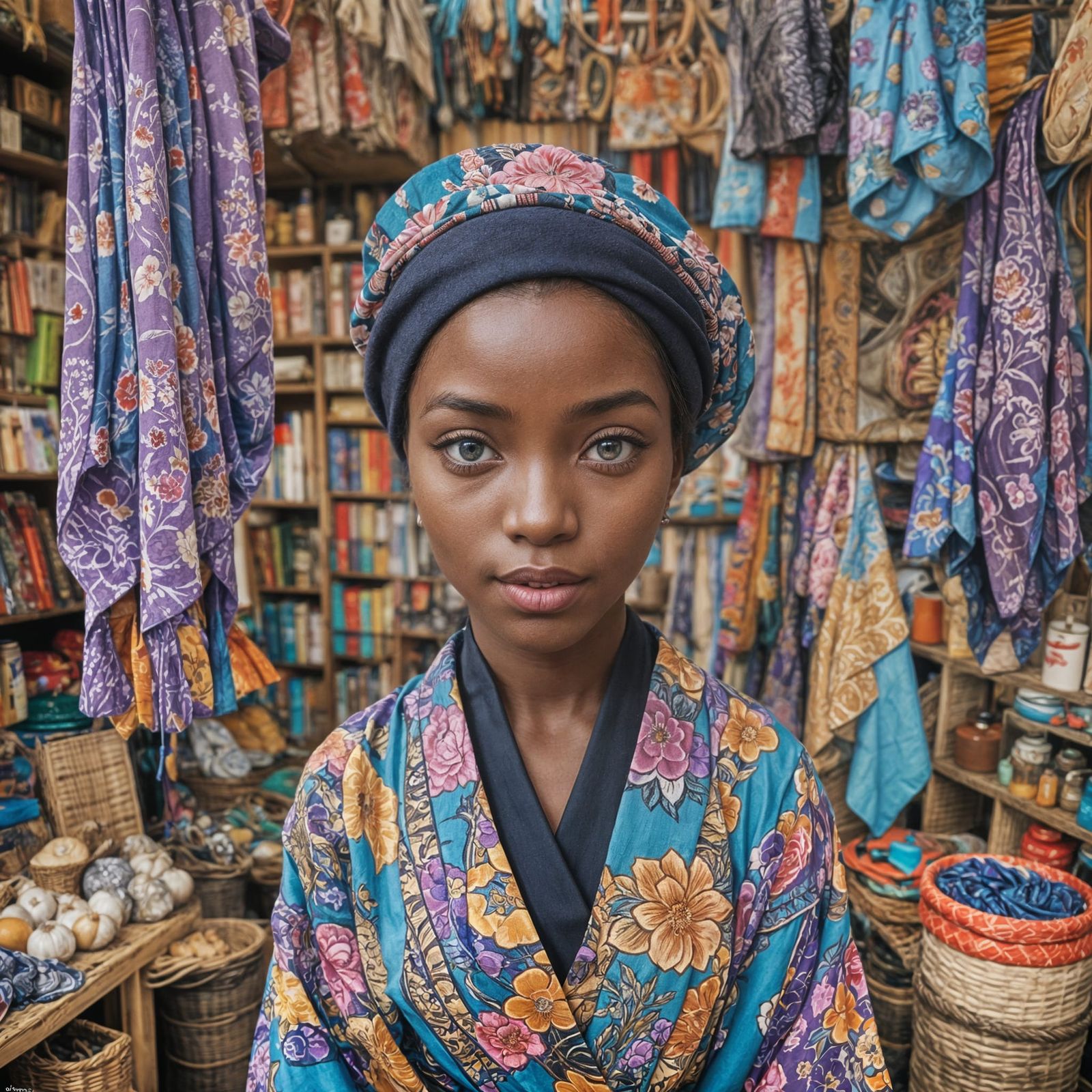 Beautiful Woman in Kimono, African Setting