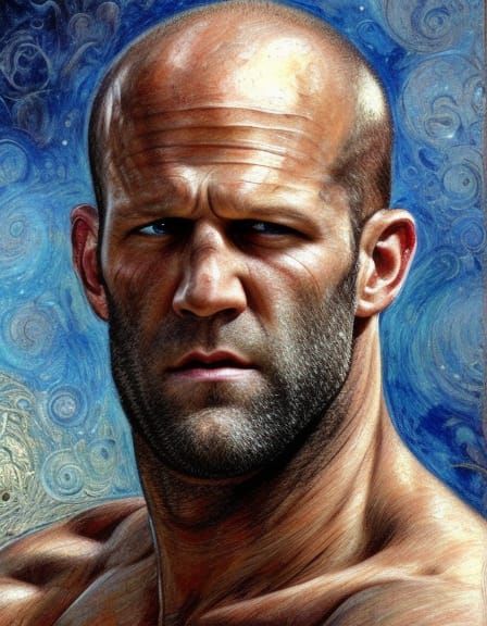 Jason Statham as God of Thunder in Expressionist Style