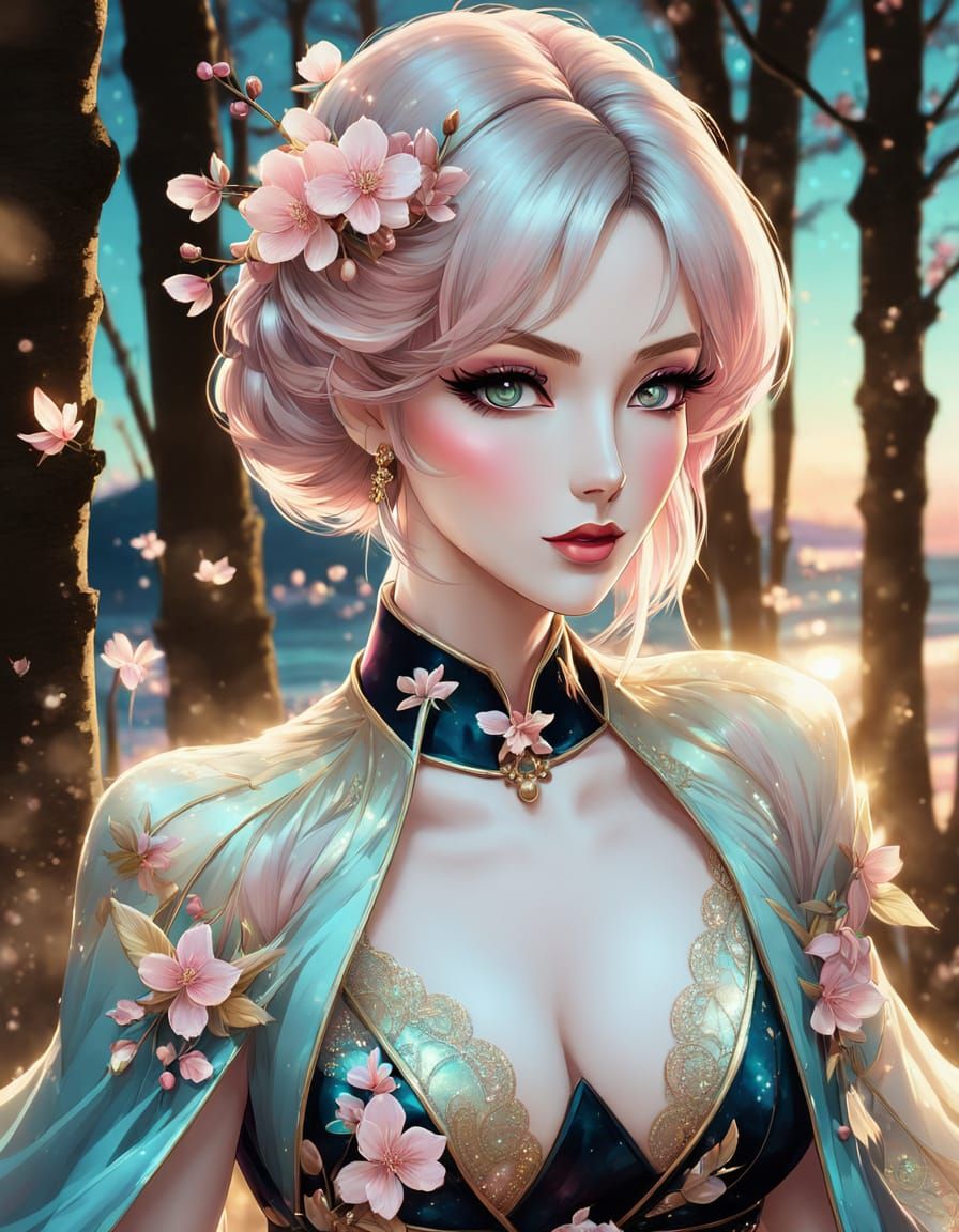 Anime Pin-Up Woman on Beach in Vibrant Digital Art