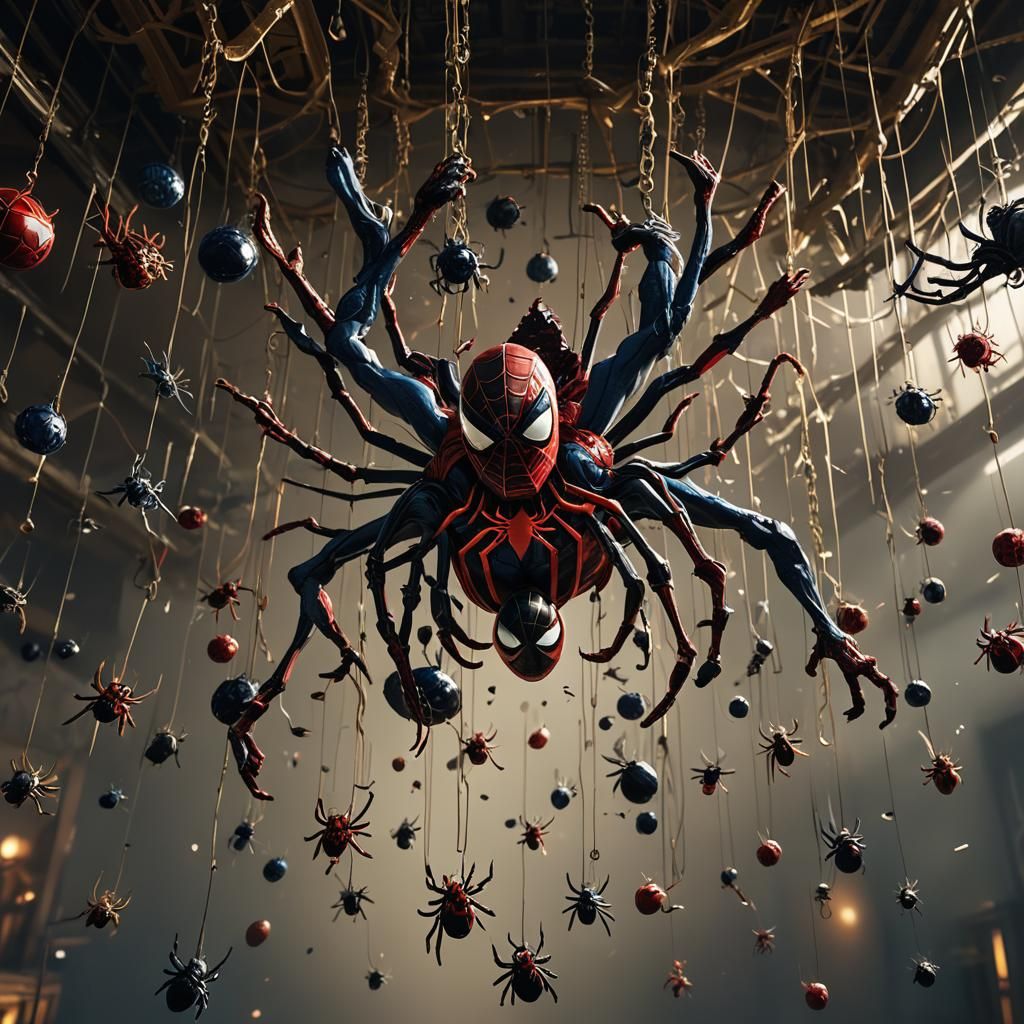 Spiderman Hanging Upside Down: Detailed Digital Art