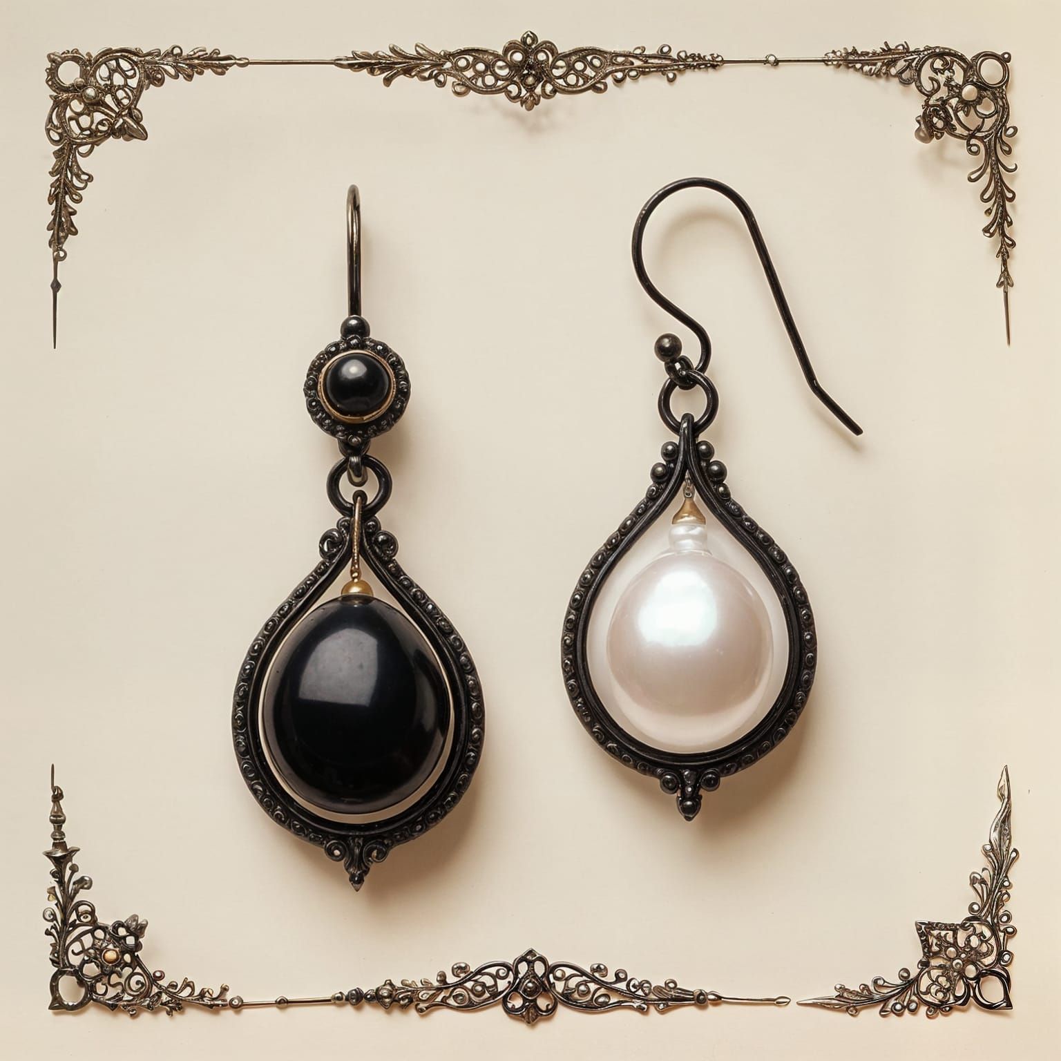 Black and Pearl Earrings: Fantasy Jewelry Display