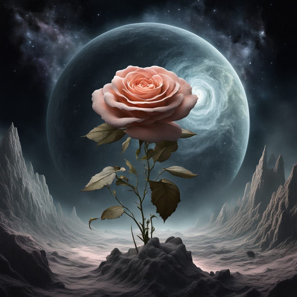 Rose Blooms on Asteroid in Surrealist Style