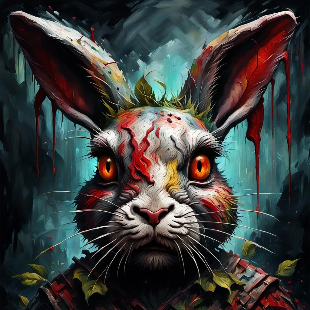 Disturbing Grotesque Rabbit Face in Gothic Style