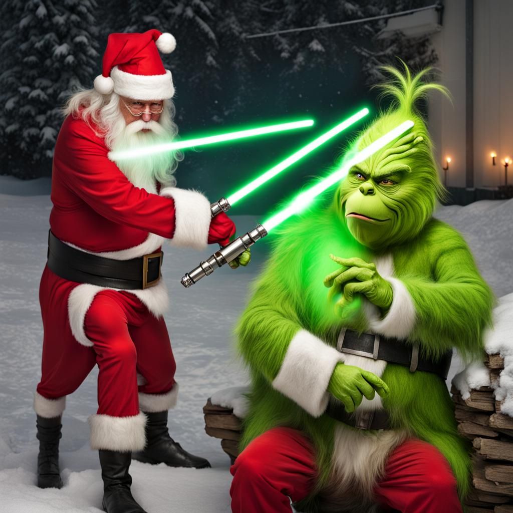 The Grinch and Santa Claus Lightsaber Battle