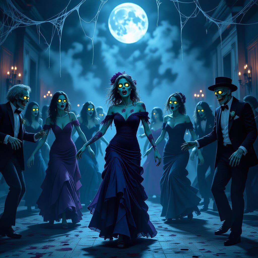 Zombies at Prom Night in Dilapidated Ballroom