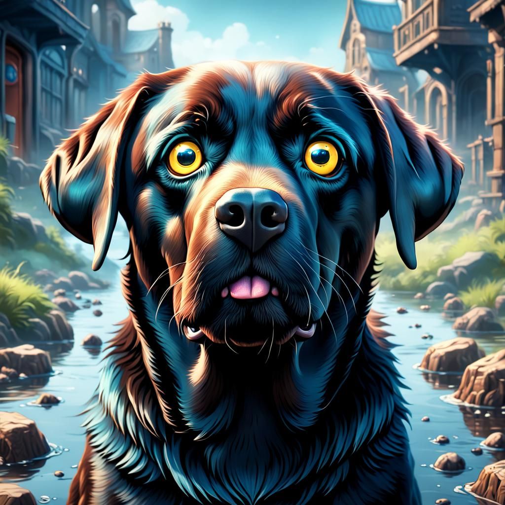 Labrador with Googly Eyes: Detailed Matte Painting
