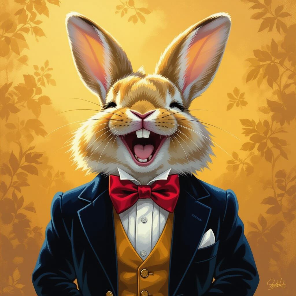 Laughing Bunny in Velvet Jacket, Fantasy Art