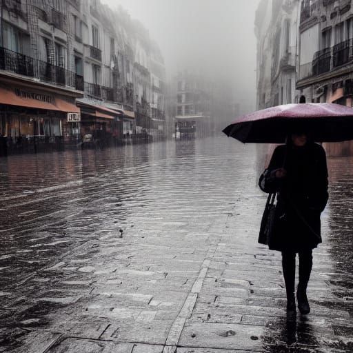 Moody Parisian Street Scene in the Rain