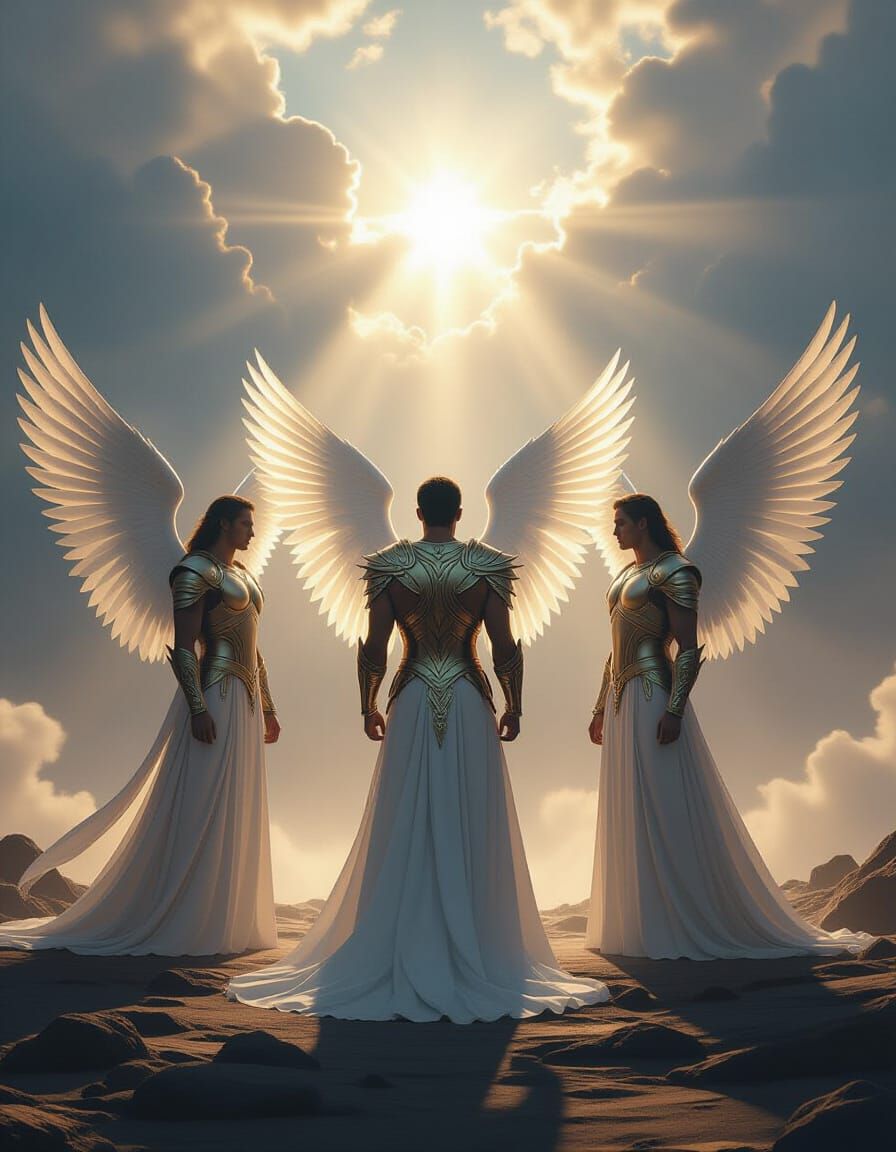 Epic Archangels Against Dramatic Sky