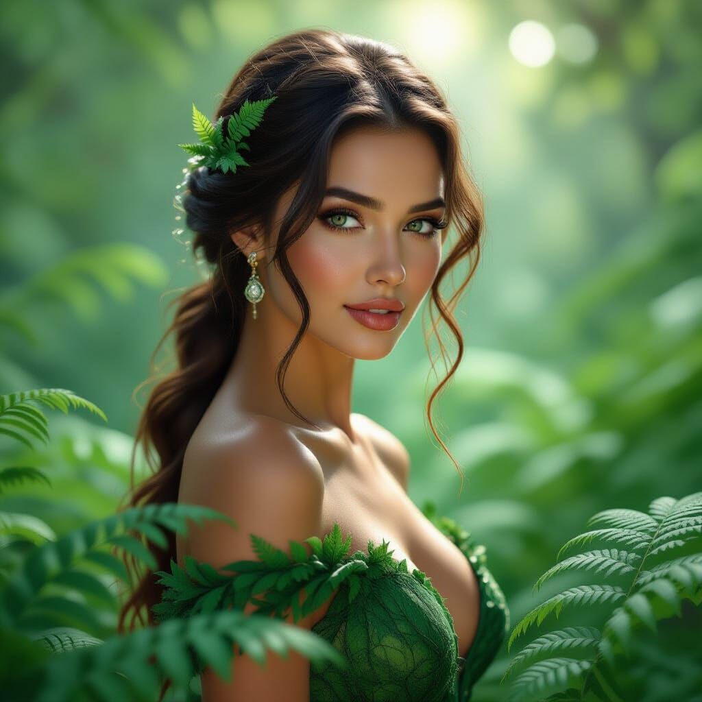 Woman in Fern Dress: Romanticism Meets Art Nouveau