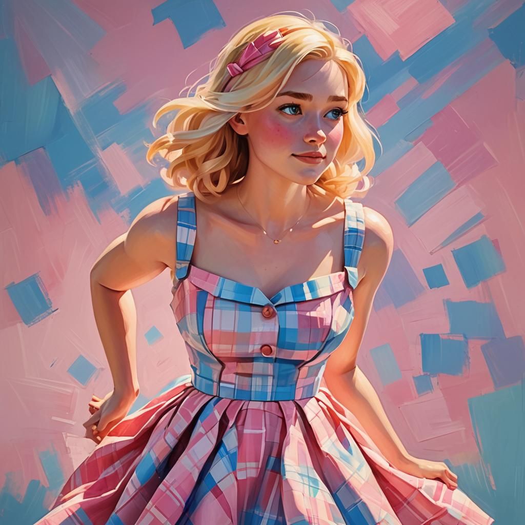Pixar-Inspired Blonde Girl in Pink Dress