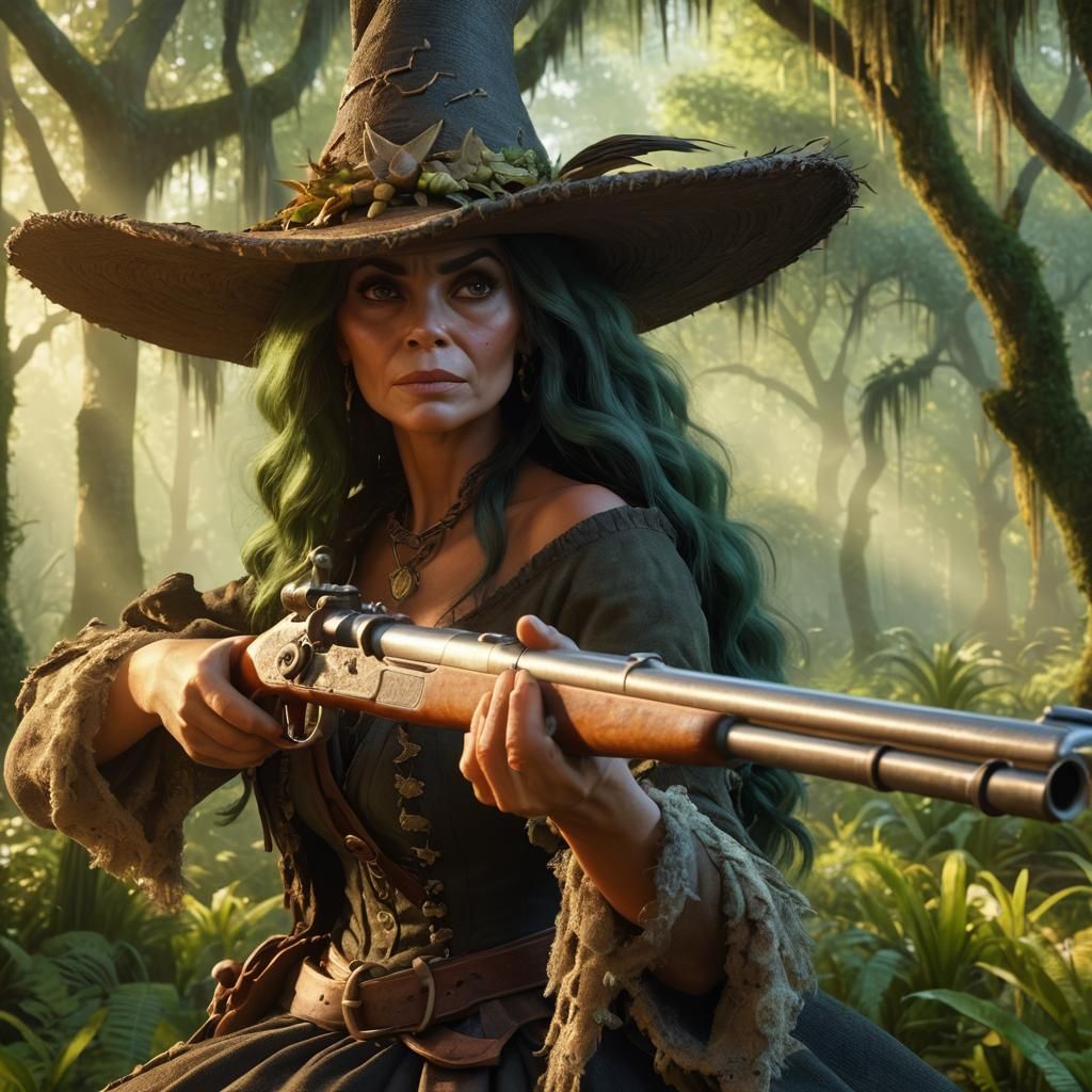 Cajun Swamp Witch in Enchanted Forest: Pixar Style