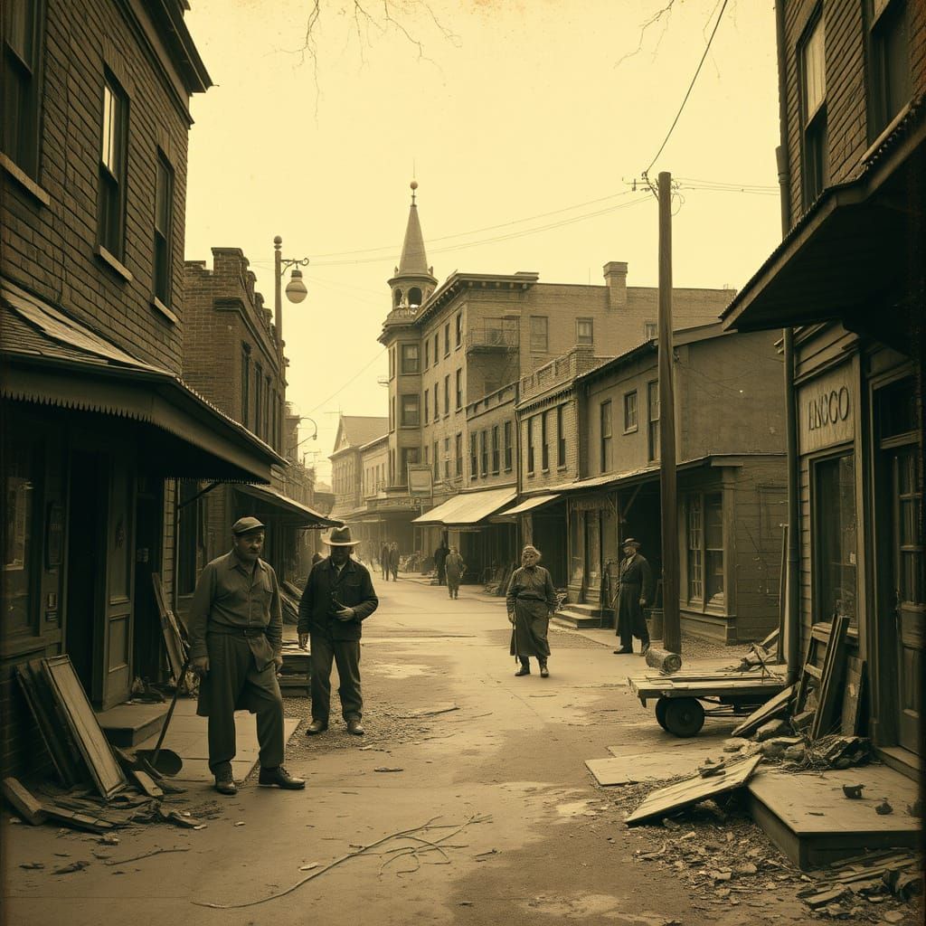 Dilapidated Midwest Town in Sepia, Film Noir Style