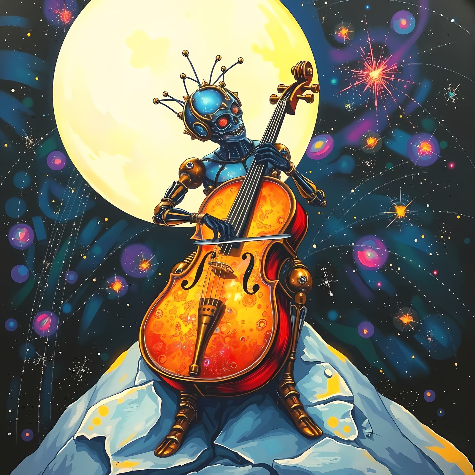 Clockwork Automaton Plays Cello on Moon