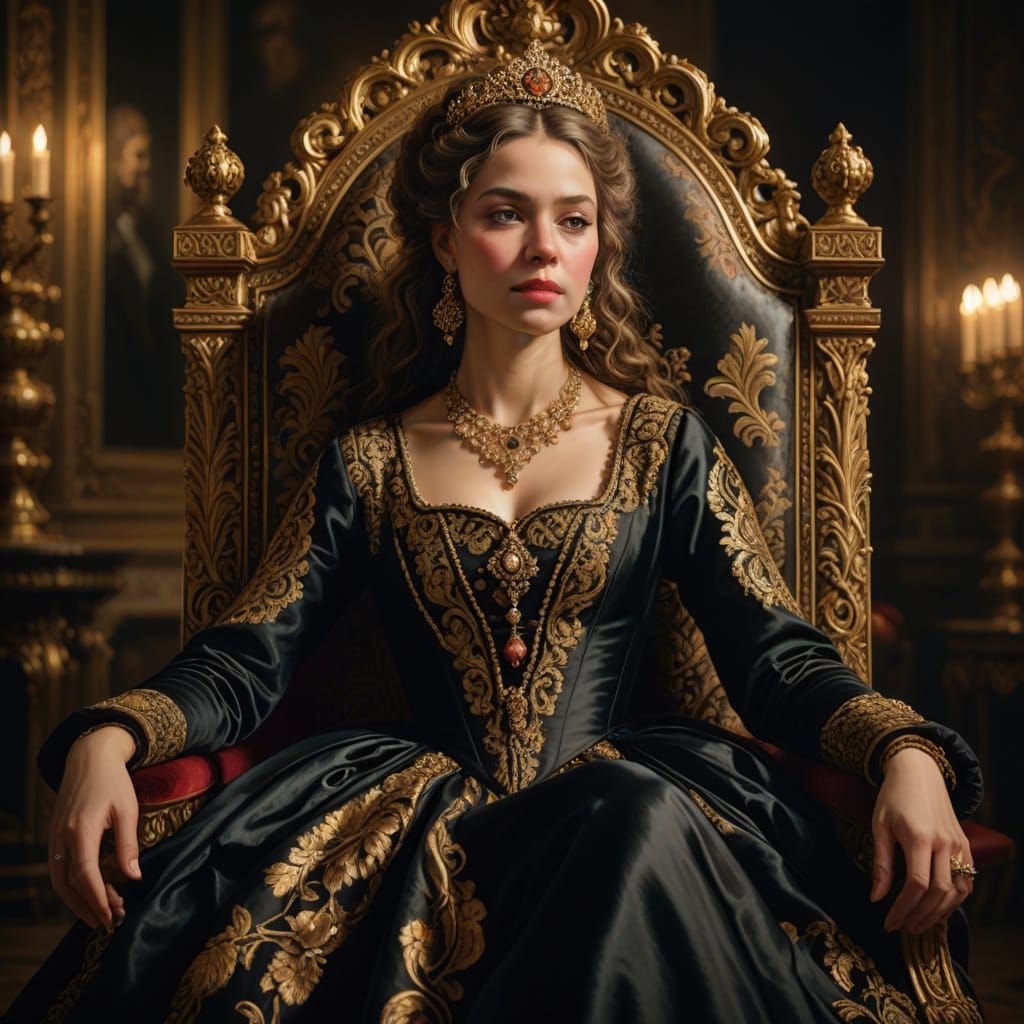 Elegant Baroque Portrait in Gold and Black