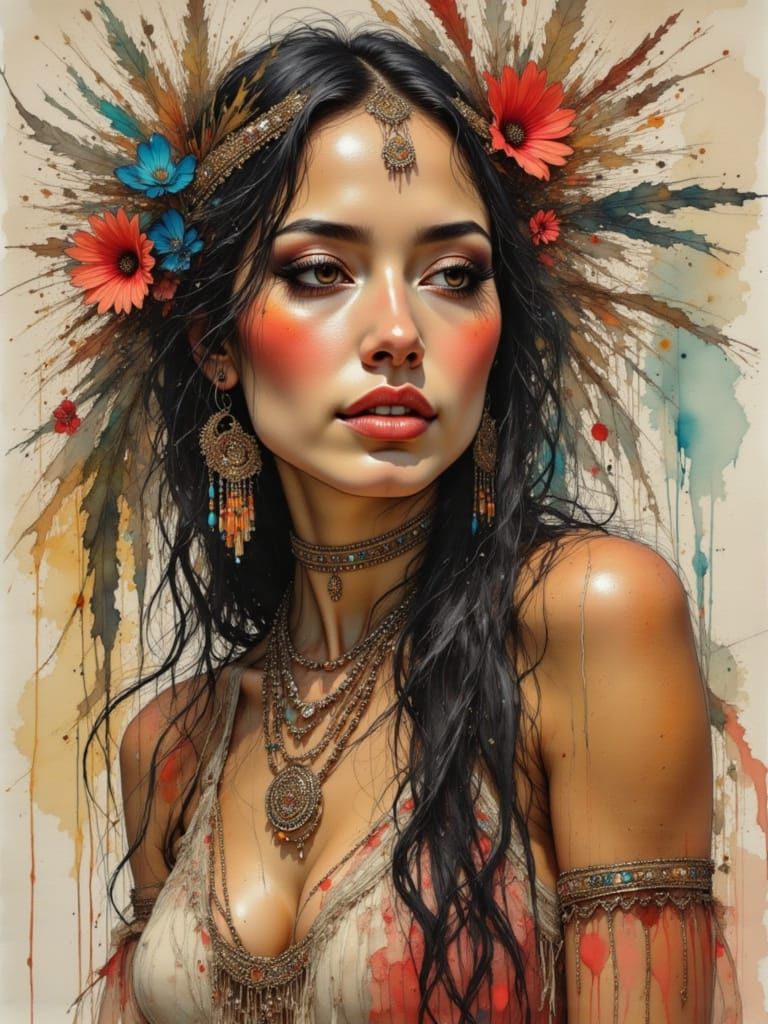 Ethereal Native American Woman in Impressionistic Style