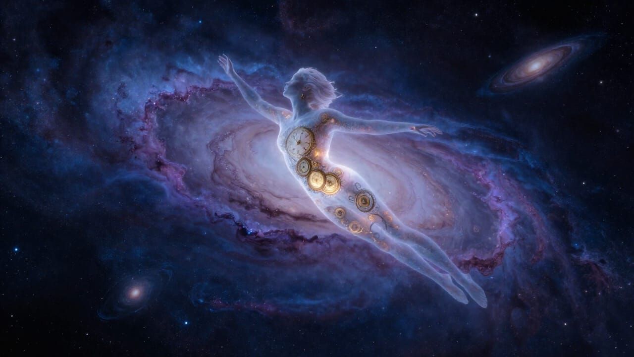 Ethereal Time Entity in Cosmic Nebula