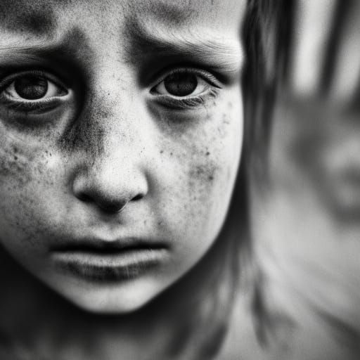 Child's Face Reflecting Terror, Street Photography Style