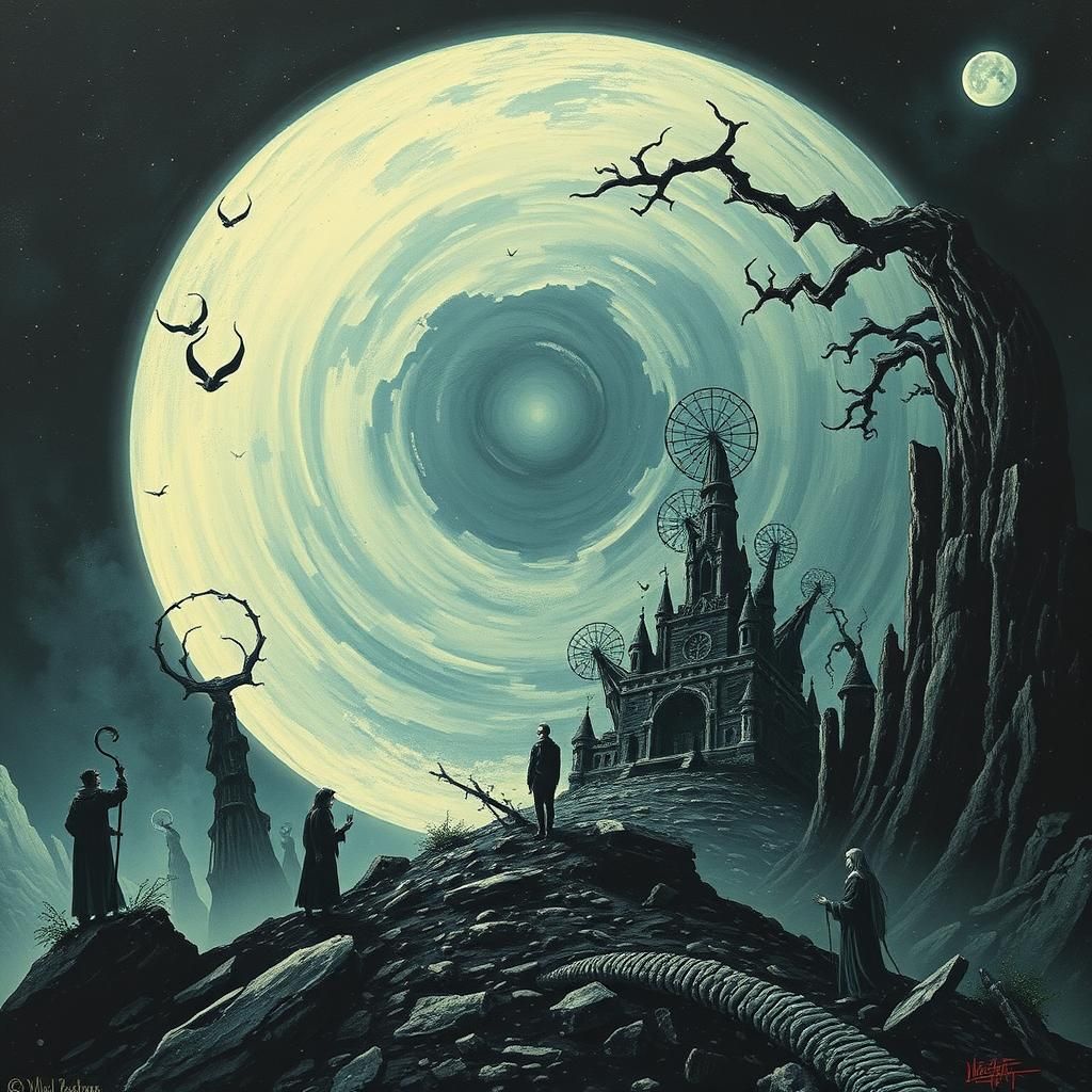 Grimdark Horror Scene in Surrealist Style